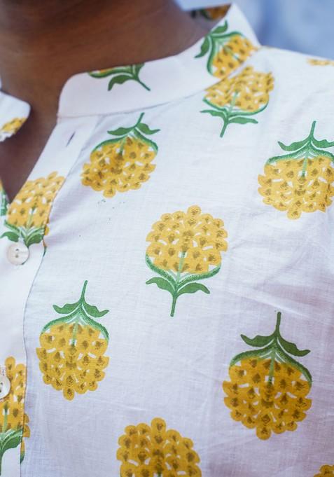 White Printed Woven Cotton Kurta Set For Men