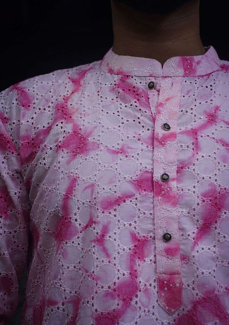PInk Printed Woven Cotton Kurta Set For Men - Indya