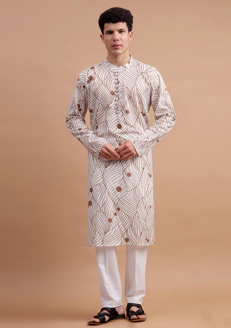 Brown Woven Cotton Kurta Set For Men