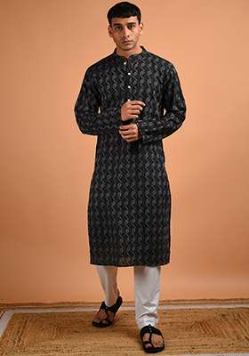 Arsh Black Cotton Kurta For Men