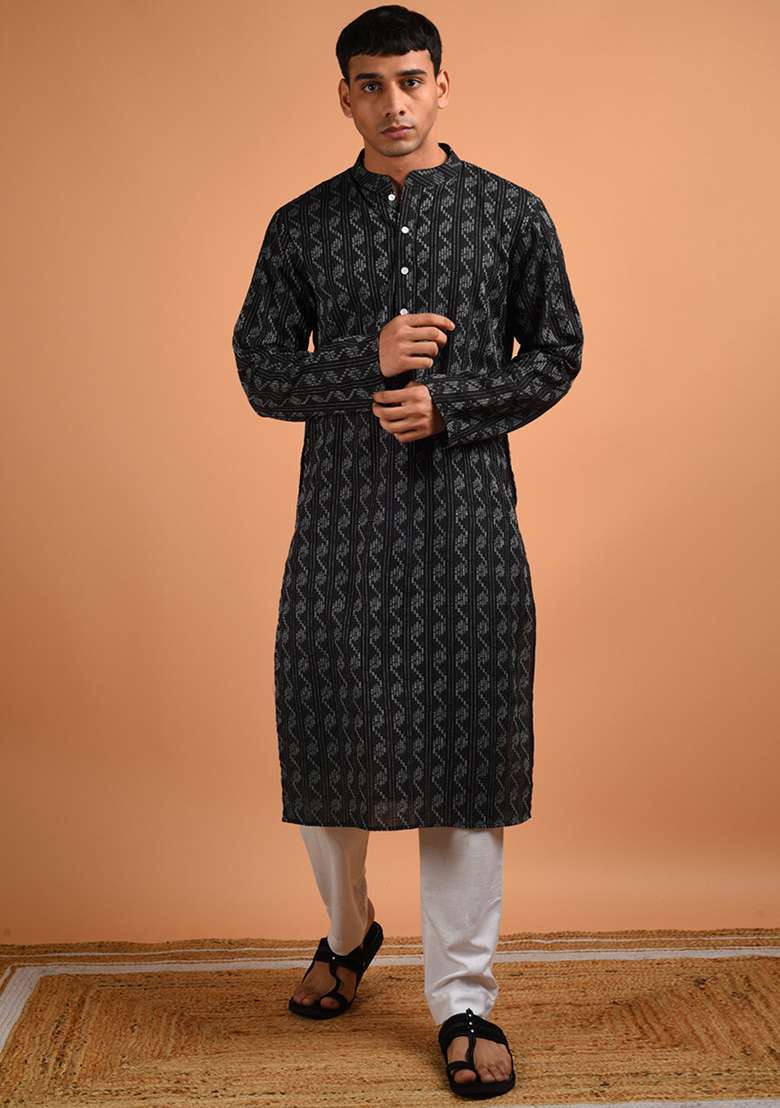 Arsh Black Cotton Kurta For Men - Indya