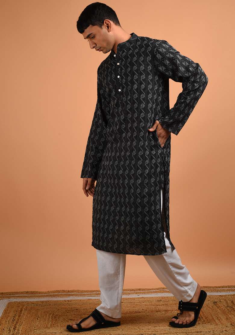 Arsh Black Cotton Kurta For Men - Indya