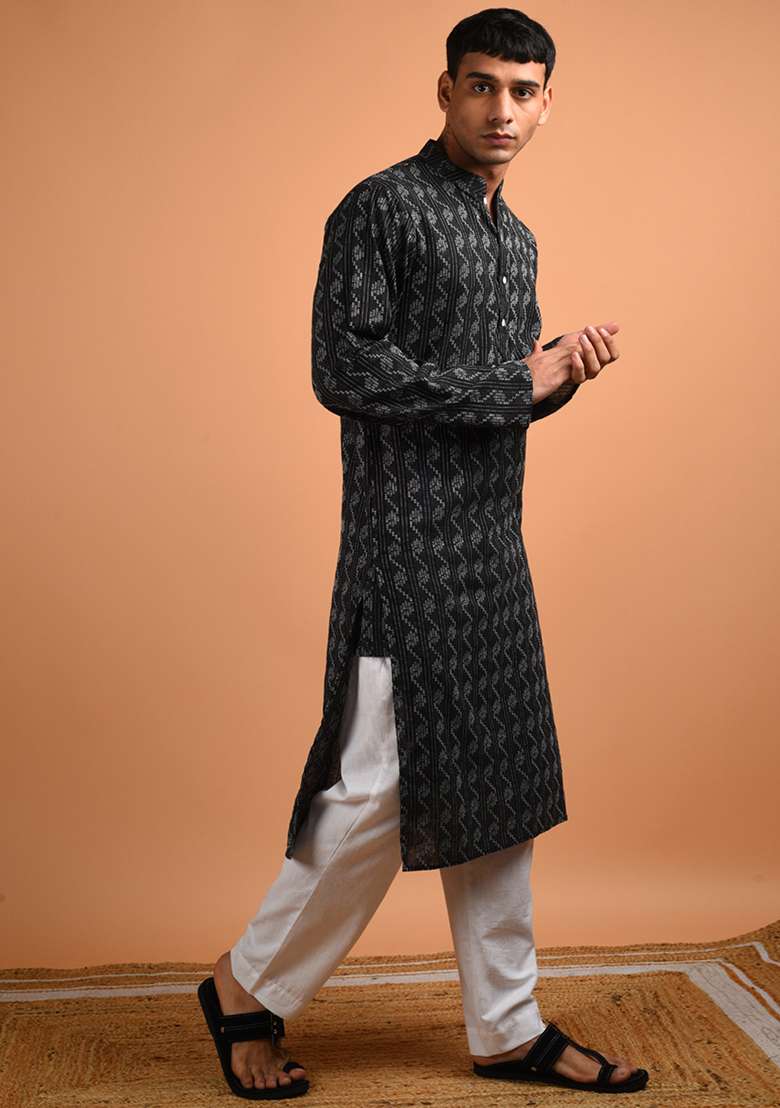 Arsh Black Cotton Kurta For Men - Indya
