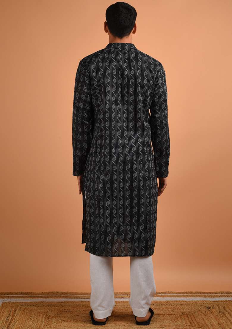 Arsh Black Cotton Kurta For Men - Indya