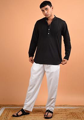 Black Pintuck Shirt Kurta For Men