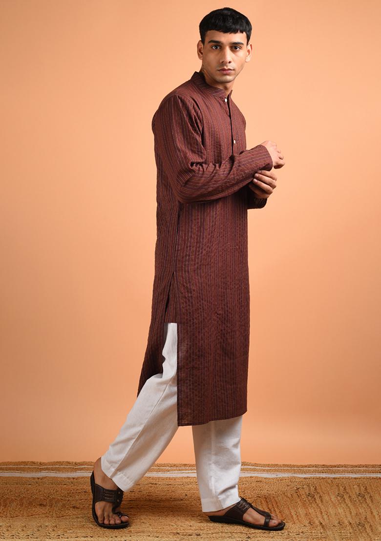 Coco Brown Kantha Weave Kurta For Men