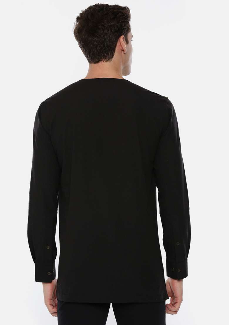 Green And Black Cotton Short Kurta For Men - Indya