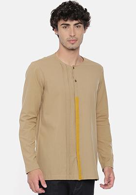 Khaki And Mustard Short Kurta For Men