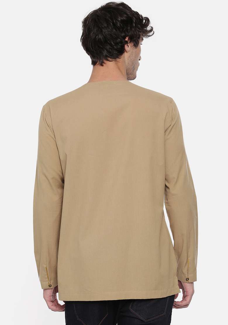 Khaki And Mustard Short Kurta For Men - Indya