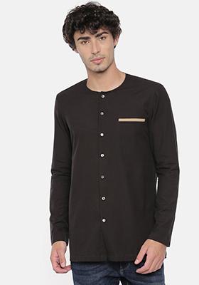 Black Cotton Classic Short Kurta For Men