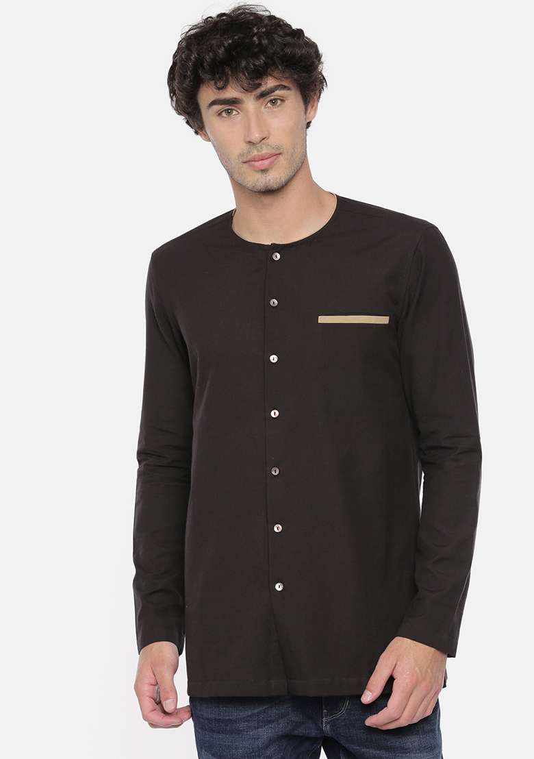 Black Cotton Classic Short Kurta For Men - Indya