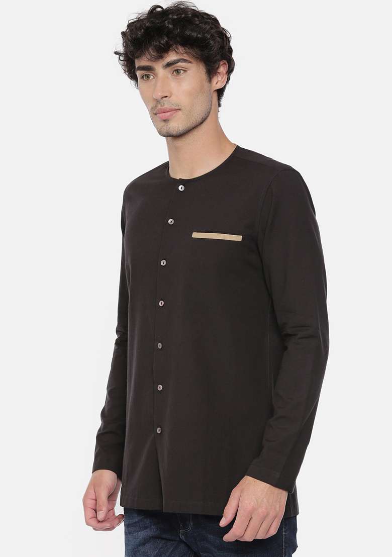 Black Cotton Classic Short Kurta For Men - Indya