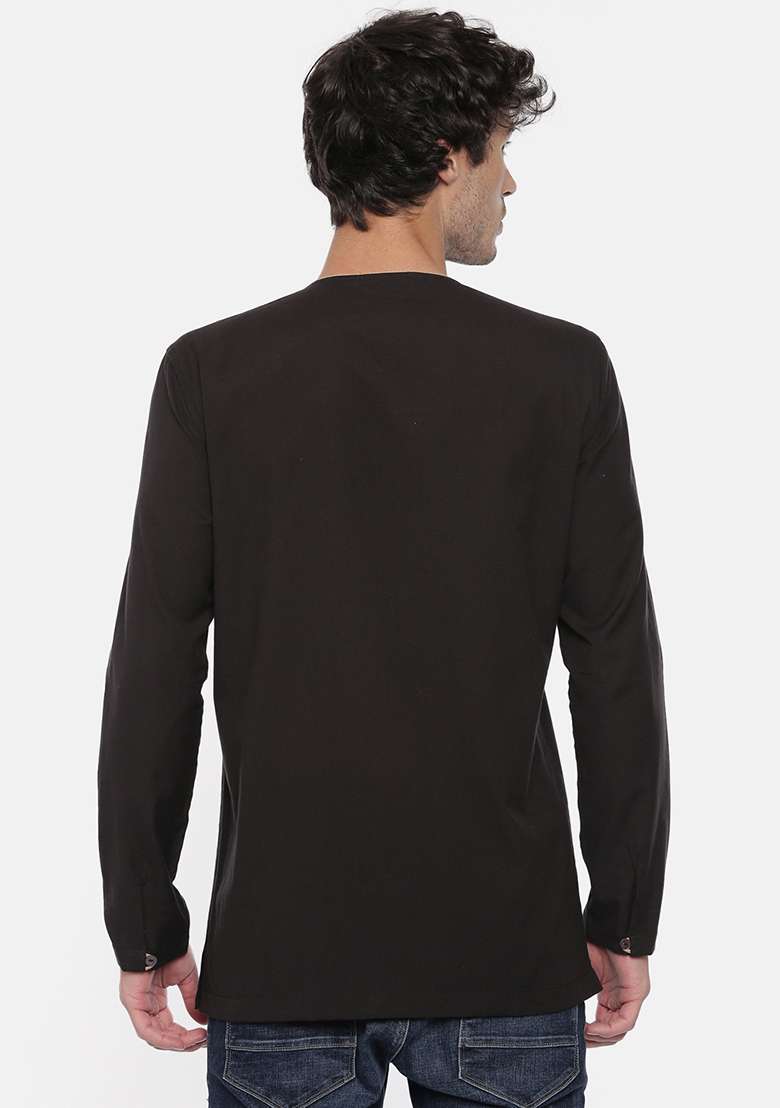 Black Cotton Classic Short Kurta For Men - Indya