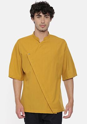 Mustard Kimono Sleeve Short Kurta For Men