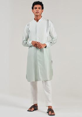 Blue Ombre Metallic Stripe Kurta For Men