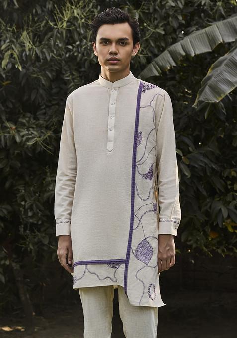 Ivory Embroidered Adrian Kurta For Men