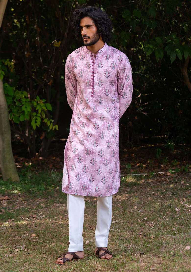 Pink Bahar Digital Print Kurta For Men - Indya