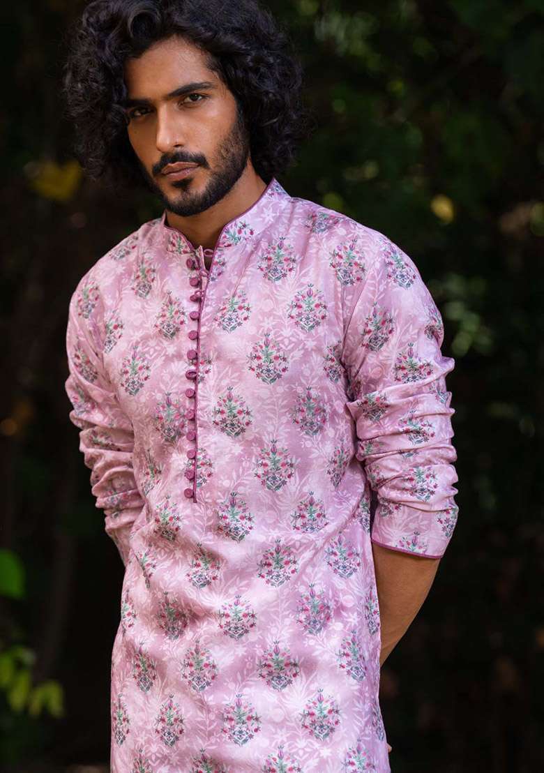 Pink Bahar Digital Print Kurta For Men - Indya