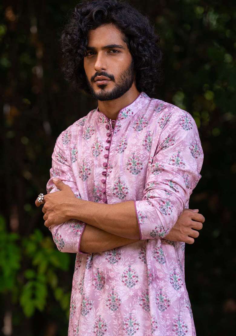 Pink Bahar Digital Print Kurta For Men - Indya