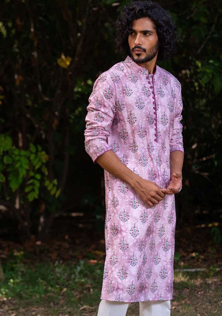 Pink Bahar Digital Print Kurta For Men - Indya