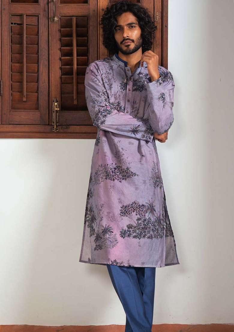 Blue Shyam Vann Digital Print Kurta For Men - Indya