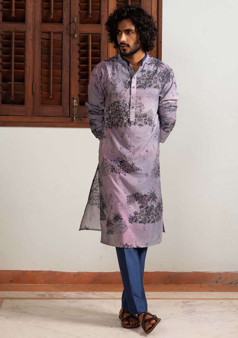 Blue Shyam Vann Digital Print Kurta For Men - Indya