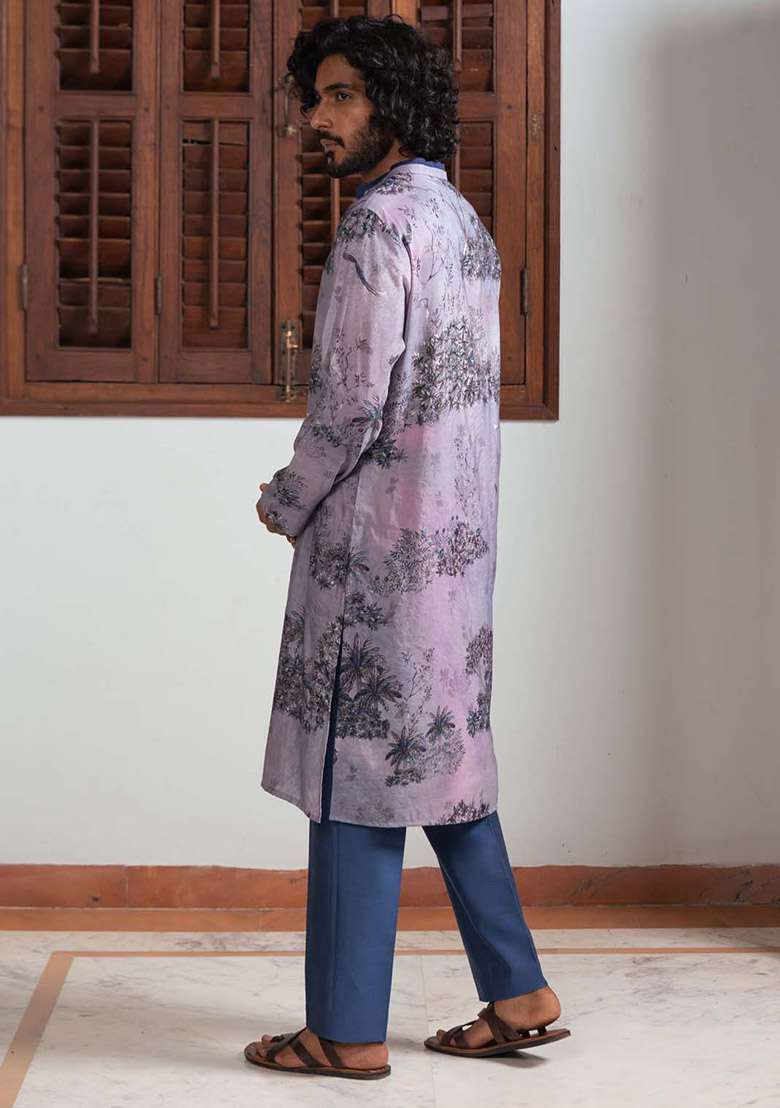 Blue Shyam Vann Digital Print Kurta For Men - Indya