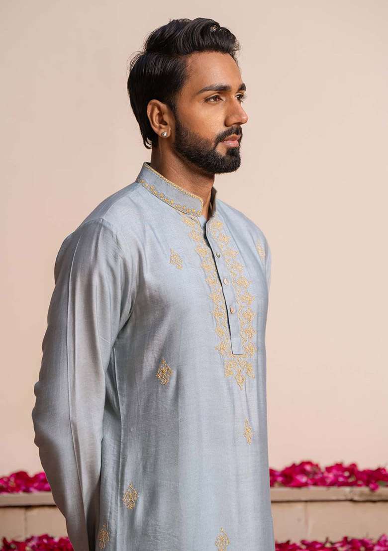 Blue Azure Digital Print Kurta For Men - Indya