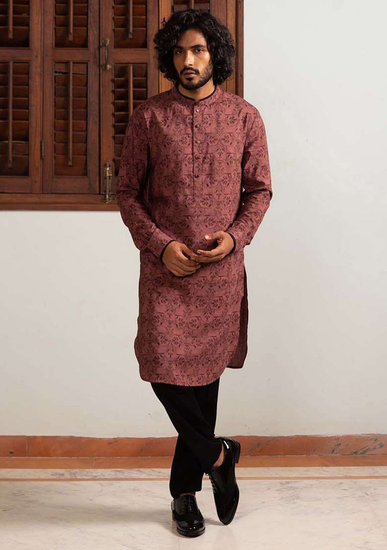 Brown Mosaic Digital Print Kurta For Men - Indya