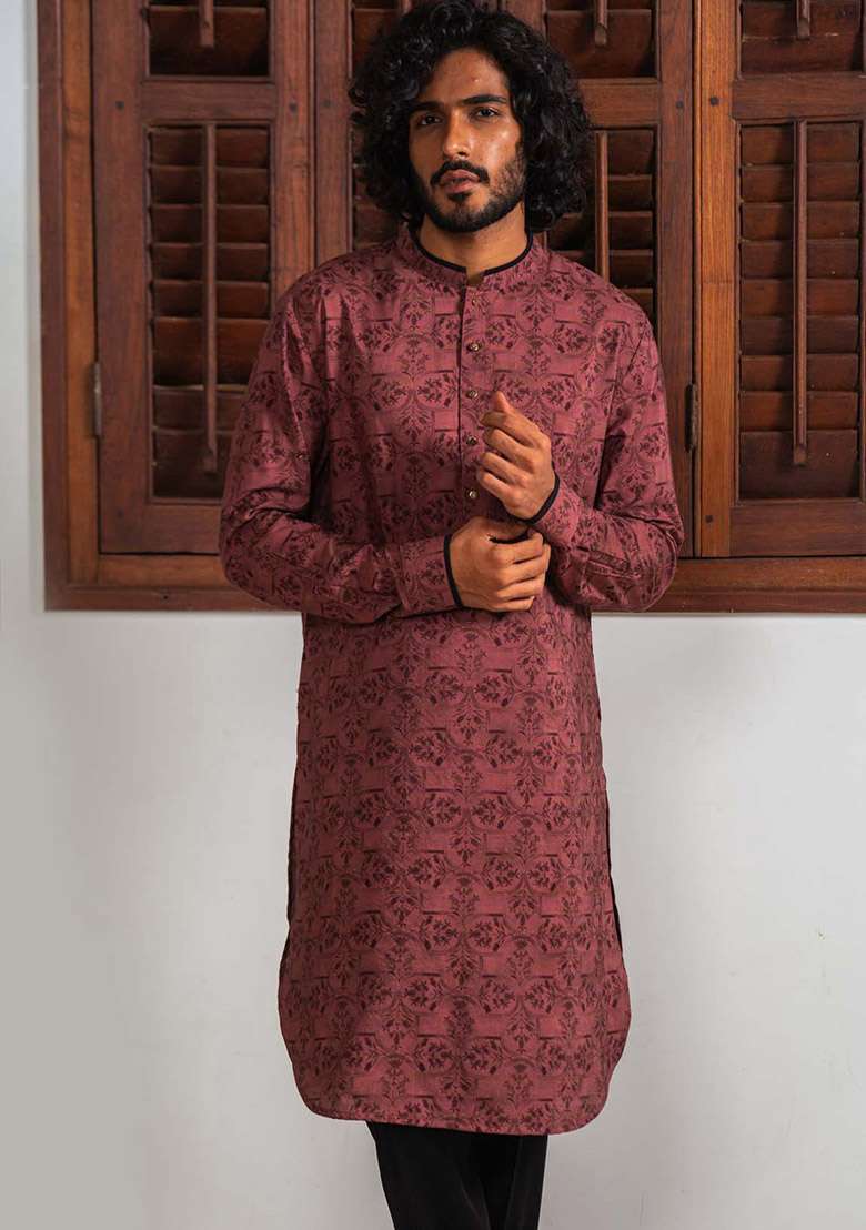 Brown Mosaic Digital Print Kurta For Men - Indya