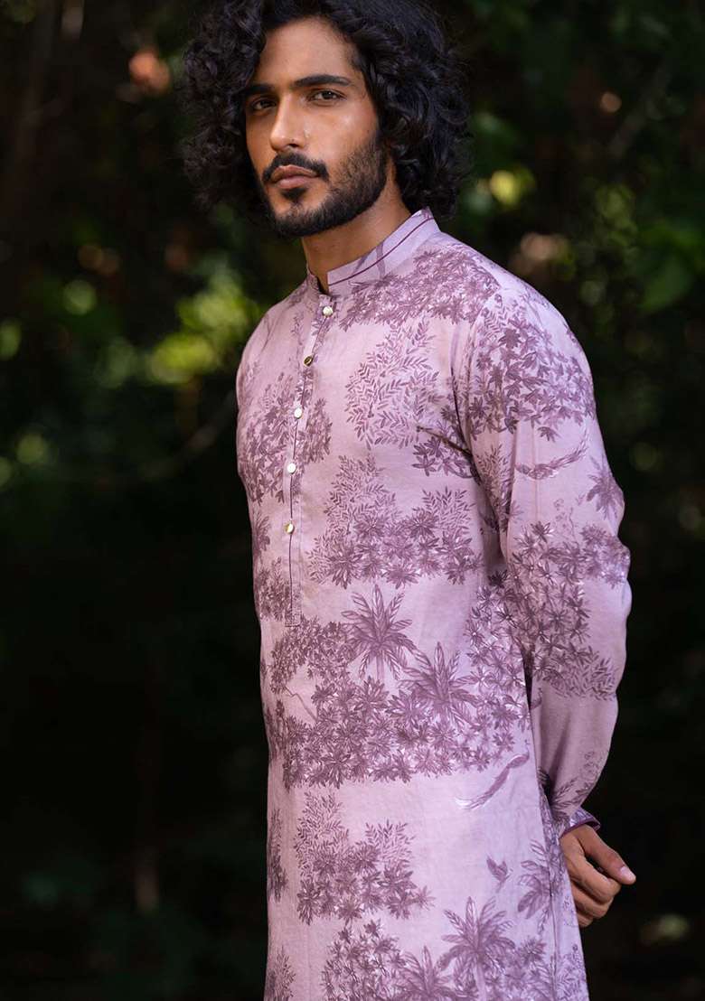 Lavender Jamun Vann Digital Print Kurta For Men - Indya