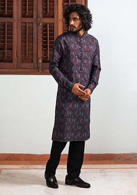 Black Sable Mosaic Digital Print Kurta For Men