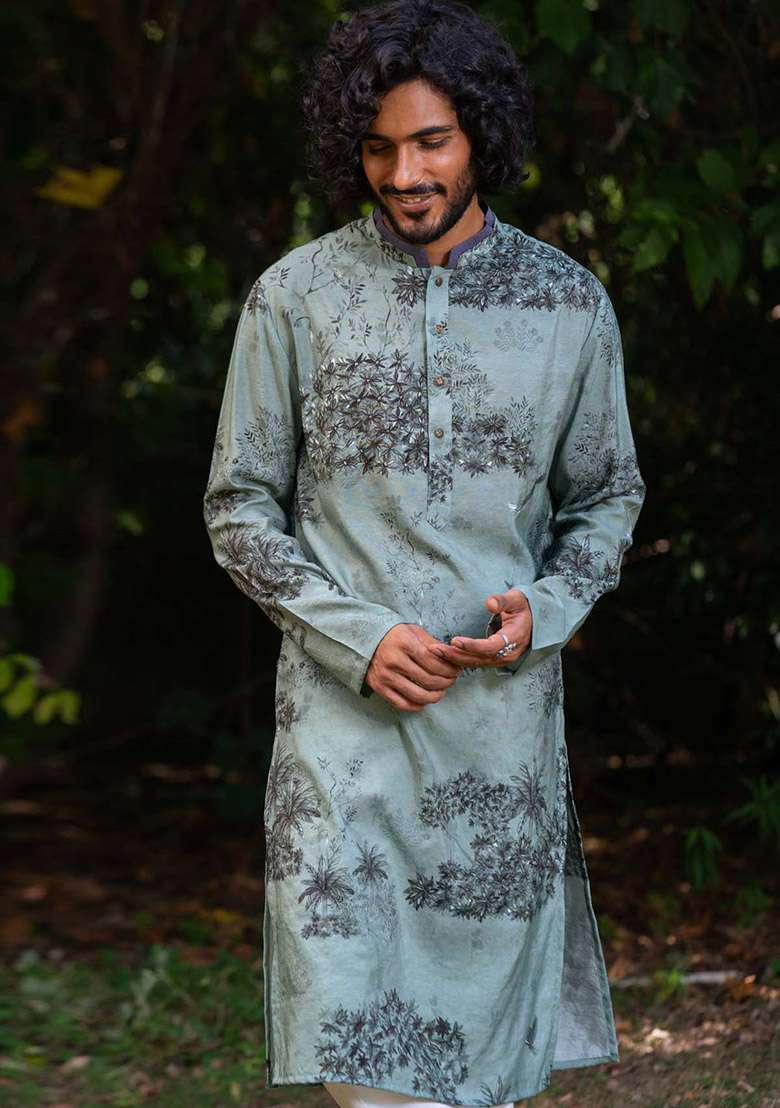 Green Vann Digital Print Kurta For Men - Indya