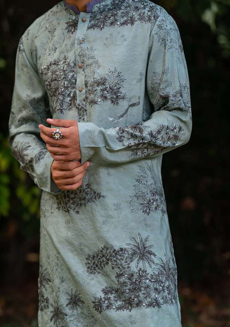 Green Vann Digital Print Kurta For Men - Indya