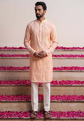 Peach Dori Work Kurta For Men