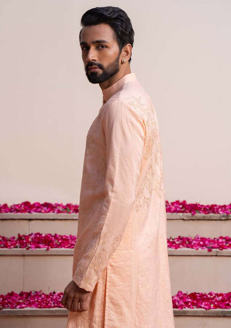 Peach Dori Work Kurta For Men - Indya