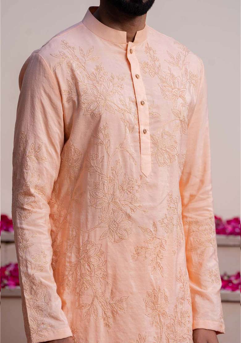 Peach Dori Work Kurta For Men - Indya