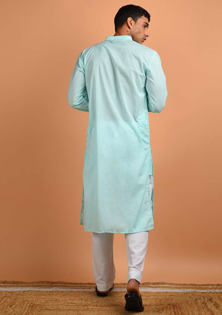 Ice Blue Solid Cotton Kurta - Indya