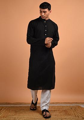 Black Solid Cotton Kurta