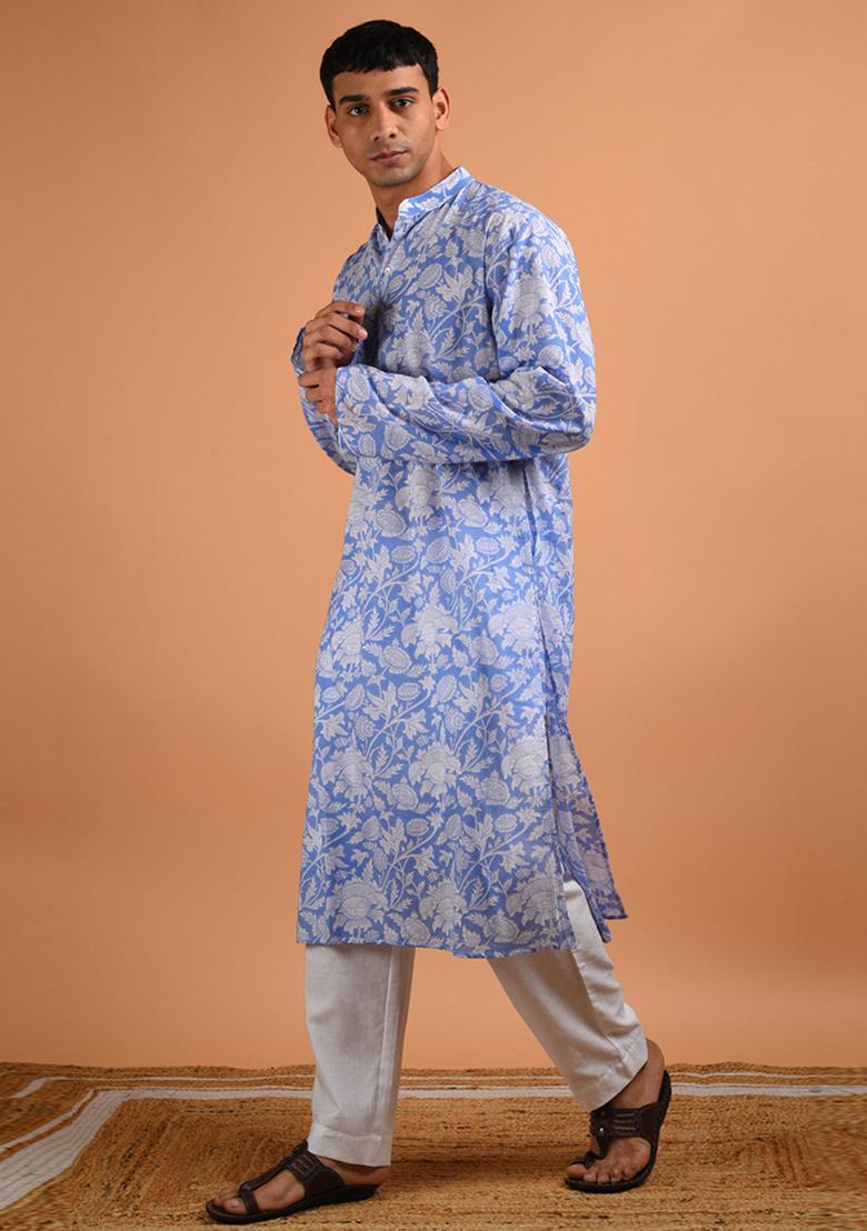 Azure Handblock Printed Kurta - Indya