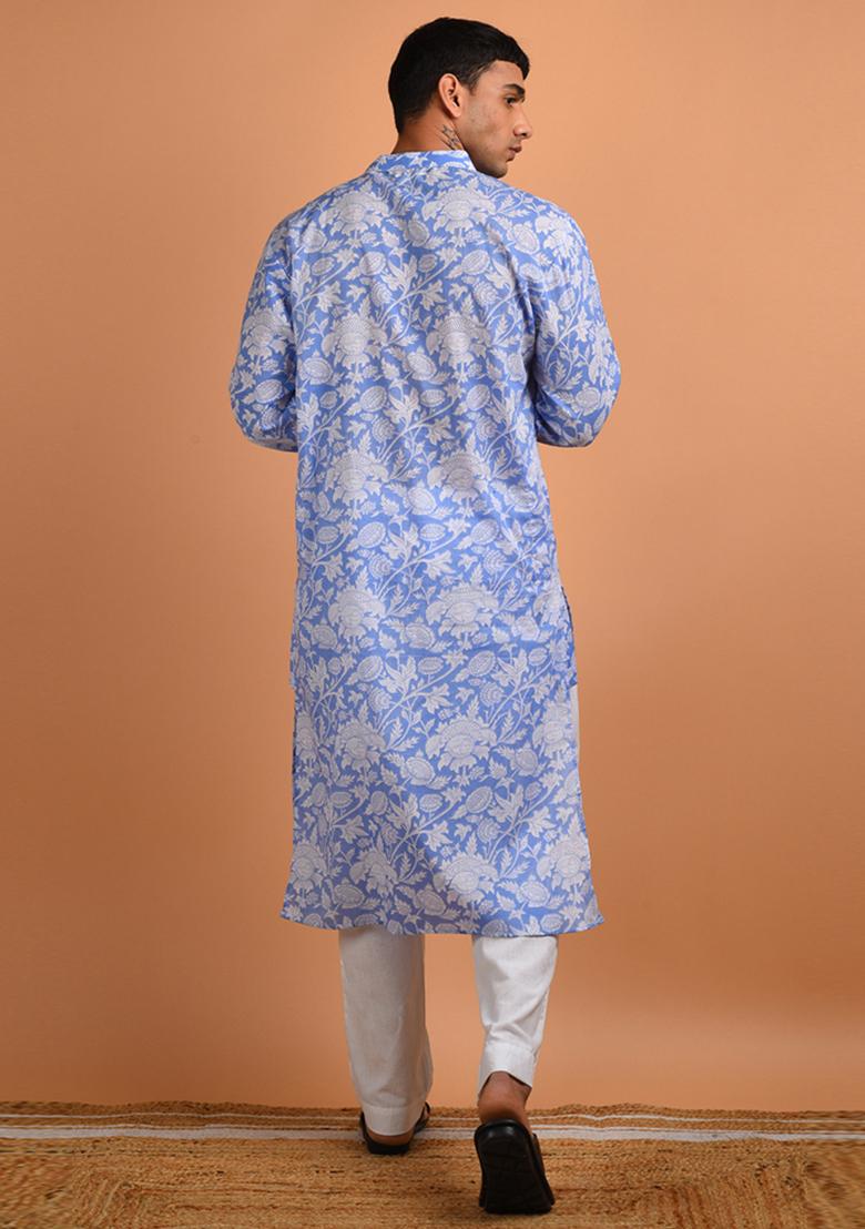 Azure Handblock Printed Kurta - Indya