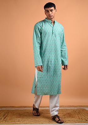 Mint Handblock Printed Kurta