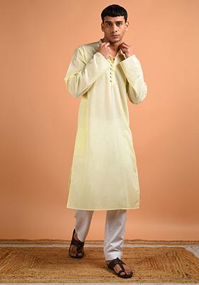 Yellow Solid Cotton Kurta