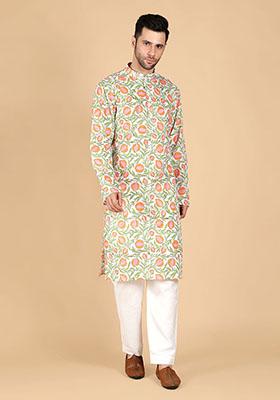 Green Flora Printed Cotton Kurta