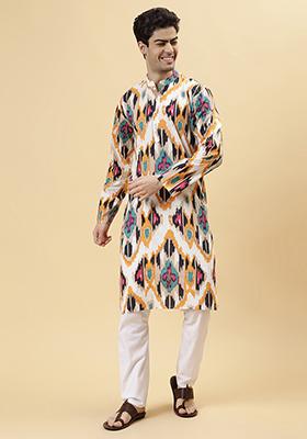 Brown Ikat Printed Cotton Kurta