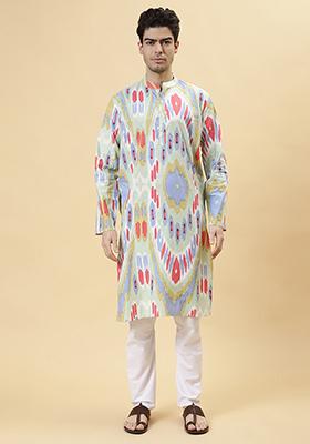 Pastel Ikat Printed Cotton Kurta