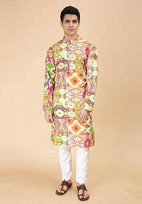Multicolour Biome Ikat Printed Cotton Kurta