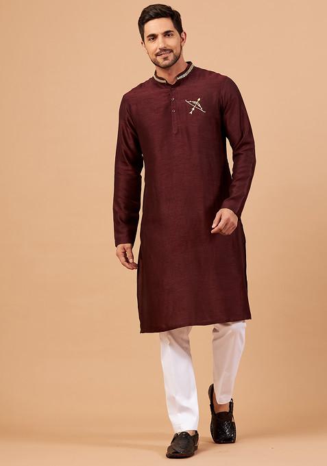 Maroon Adira Embroidered Kurta For Men