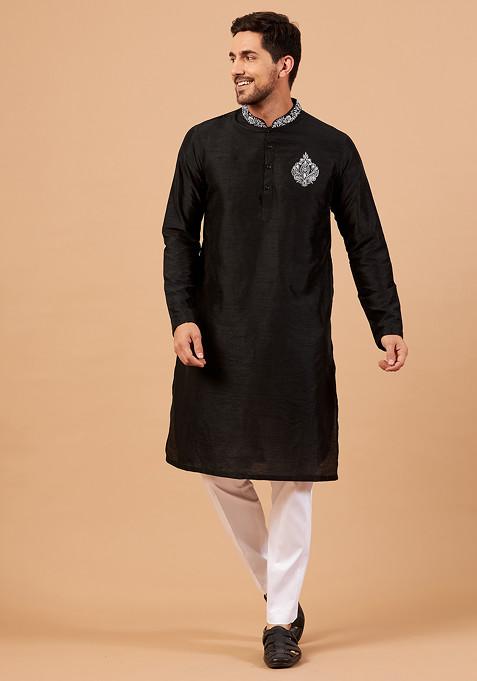 Black Amyr Traditional Embroidered Kurta For Men