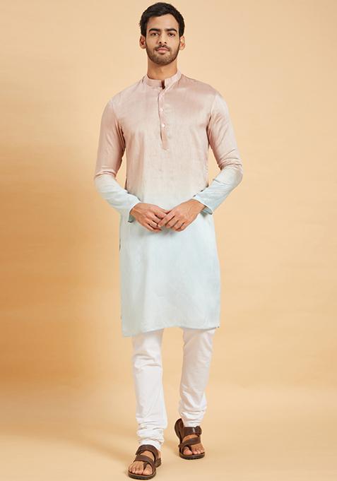 Pink Ombre Embroidered Kurta For Men